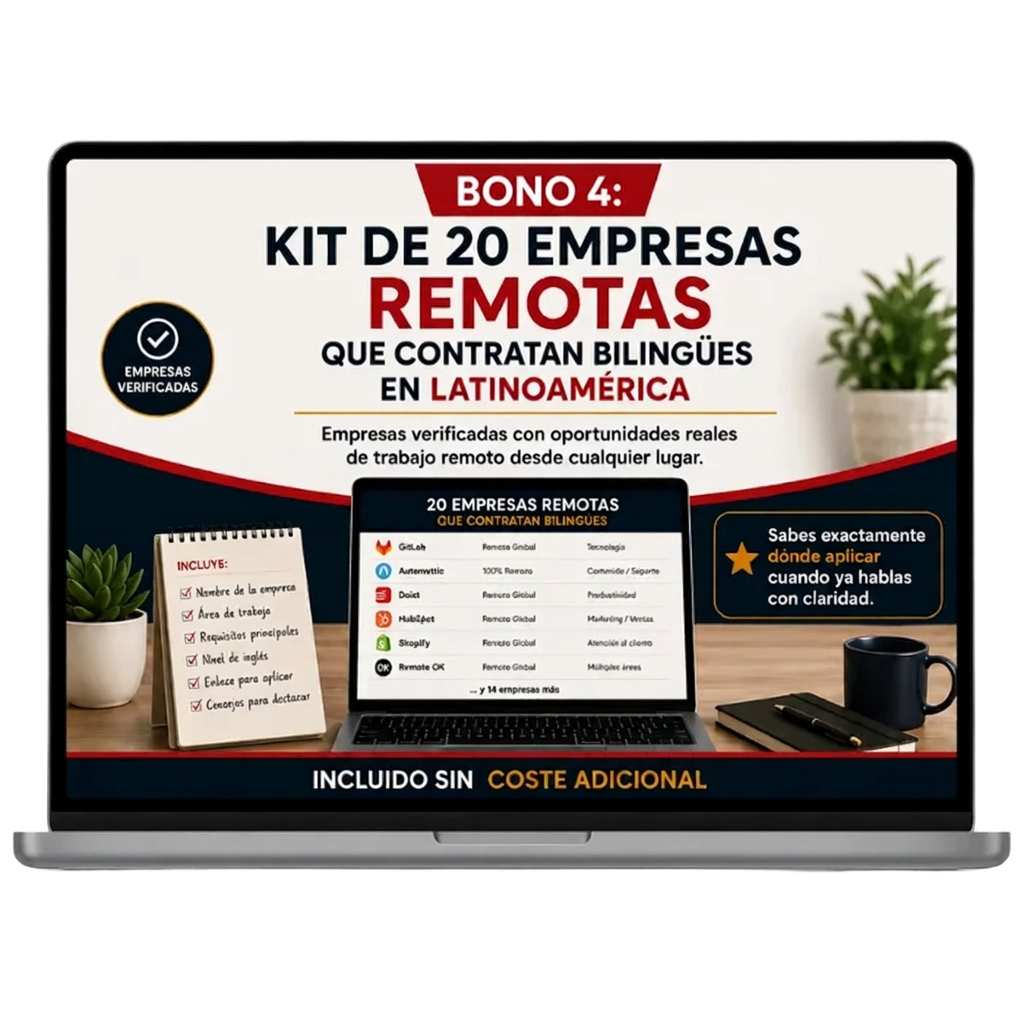 Mockup del Bono 4: Kit de 20 empresas remotas que contratan bilingües en Latinoamérica