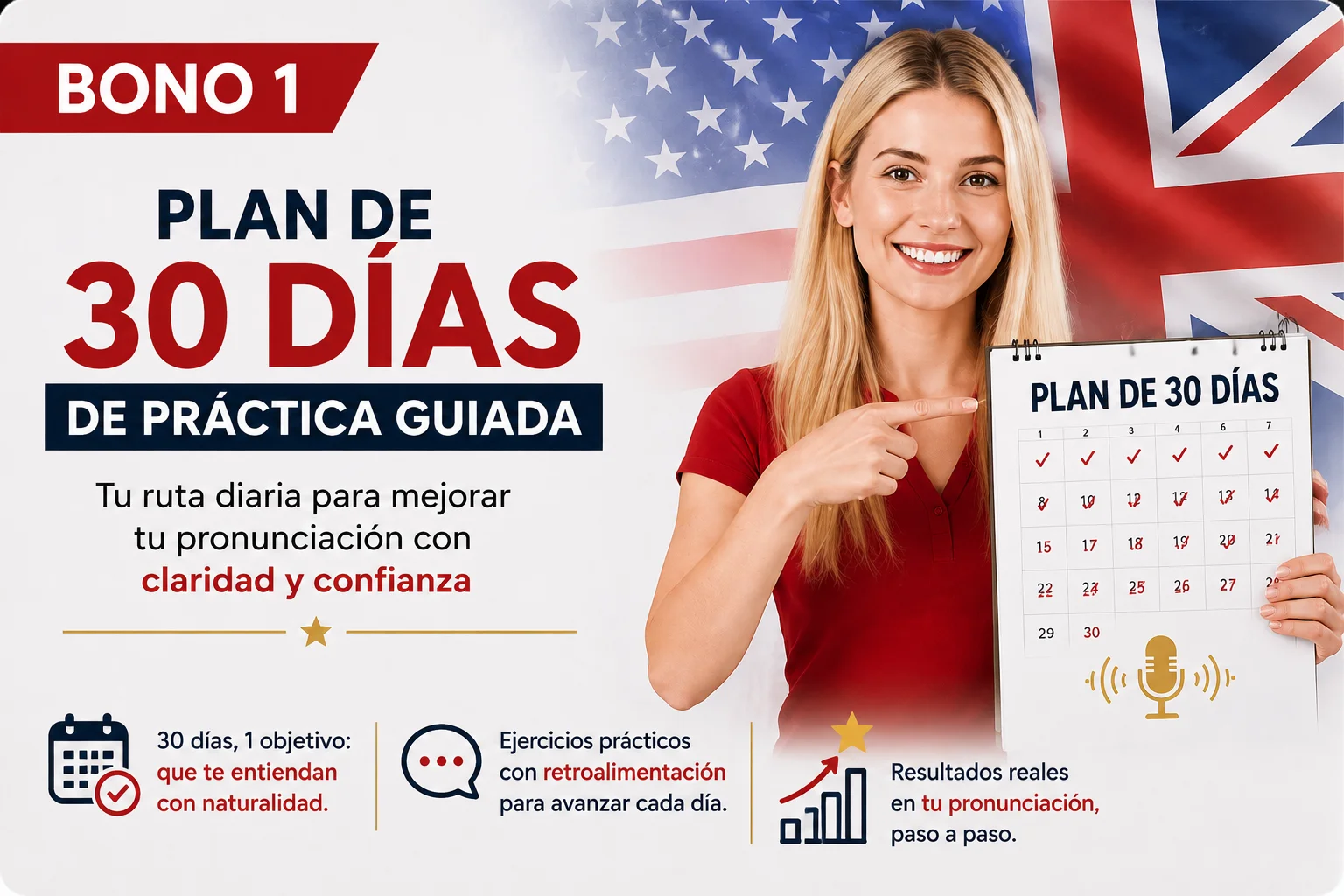 Mockup del Bono 1: Plan de 30 días de práctica guiada de pronunciación
