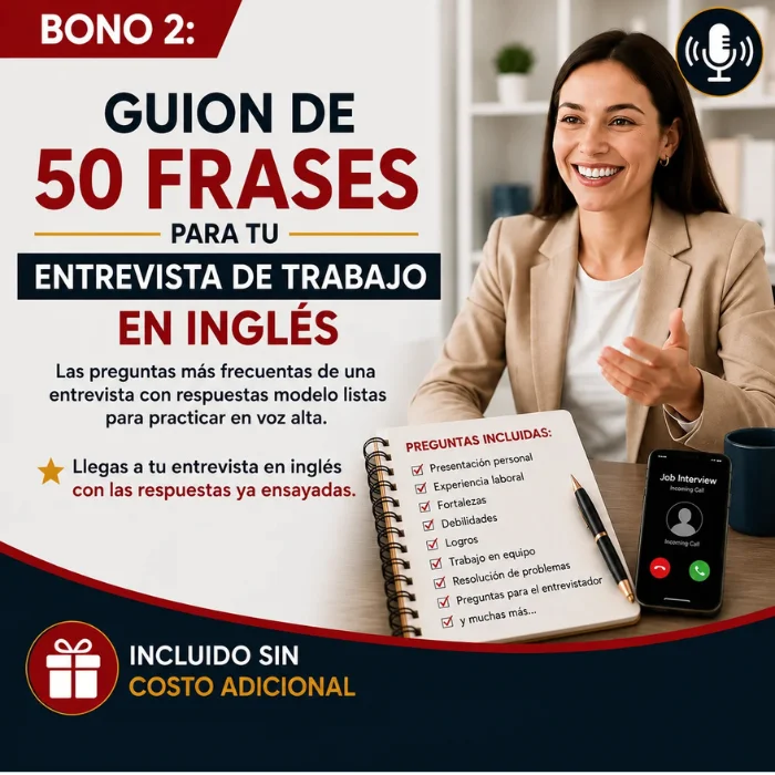 Mockup del Bono 2: Guion de 50 frases para tu entrevista de trabajo en inglés